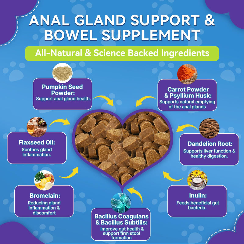 Anal Gland Chews for Dogs - No Scoot for Dogs with Pumpkin, Inulin & Probiotics for Dogs Digestive, Supports Anal Gland Healthy & Bowel Function Fiber Supplement for Dog Chicken Flavor 200 Soft Chews