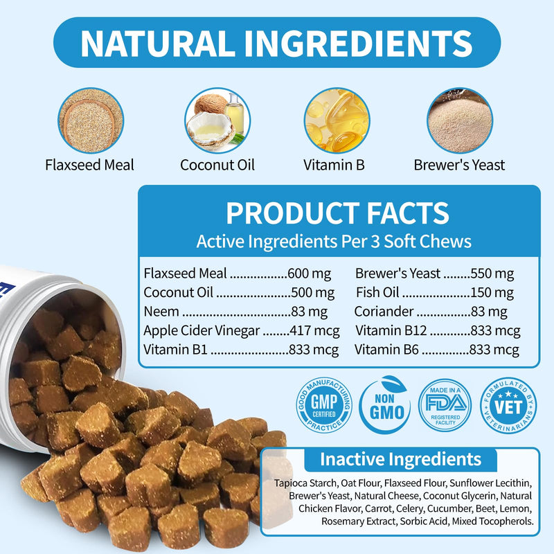 Flea and Tick Prevention for Dogs Chewables 200Ct - Flea and Tick Chews Supplement, Vet Recommended Supplement Chews, Skin & Coat Support for Dogs, Puppies, All Breeds & Sizes Chicken Flavor