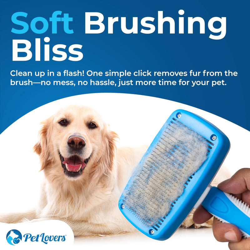 PetLovers EzSlicker Self-Cleaning Brush - Dog Brush for Shedding, Gentle Slicker Brush for Cats, Tangle-Free Grooming Comb with Soft Bristles & Ergonomic Handle for Stress-Free Grooming - BeesActive Australia