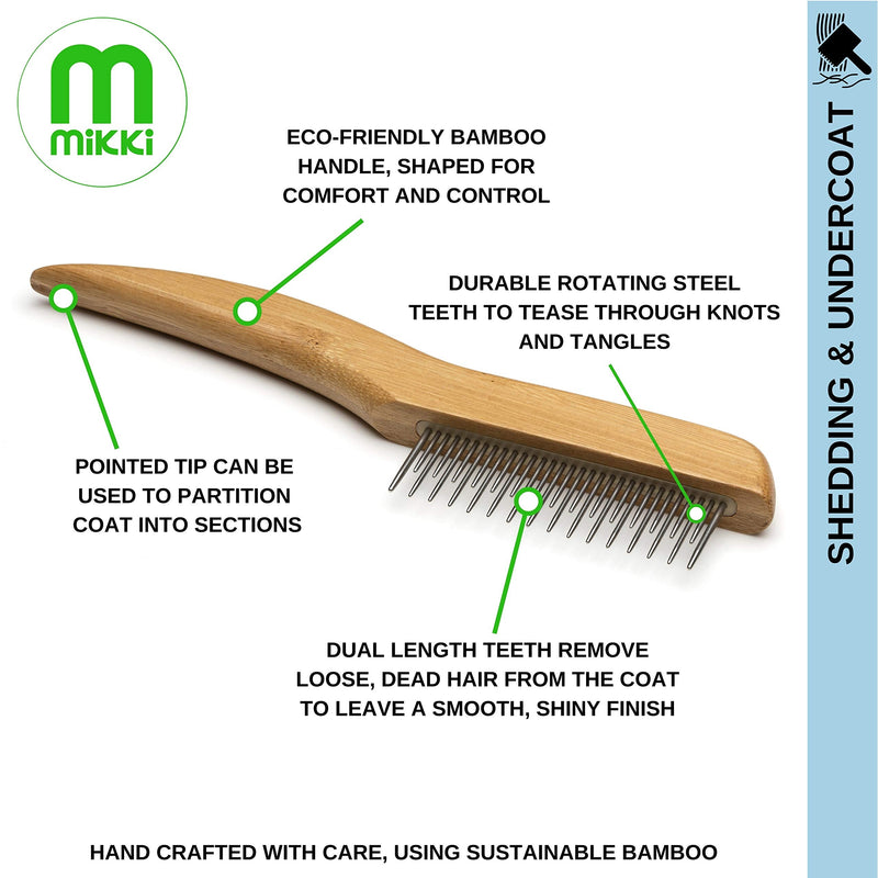 Mikki 6280024 bamboo fur detangler for shedding, suitable for all fur lengths, for dogs and cats, made from sustainable bamboo, 48 g, brown - BeesActive Australia