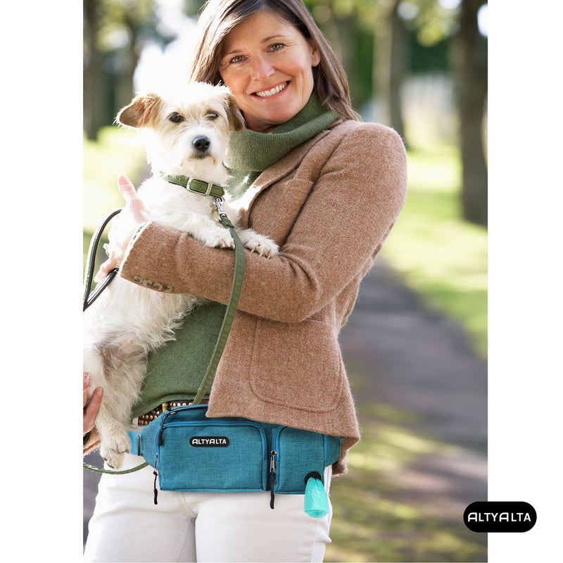 EZ Dog Walking Fanny Pack, Dog Training Treat Pouch, Easy for Walking with Dogs, Belt Bag with 6 Pockets and Waste Bag Dispenser Blue Green Melange - BeesActive Australia