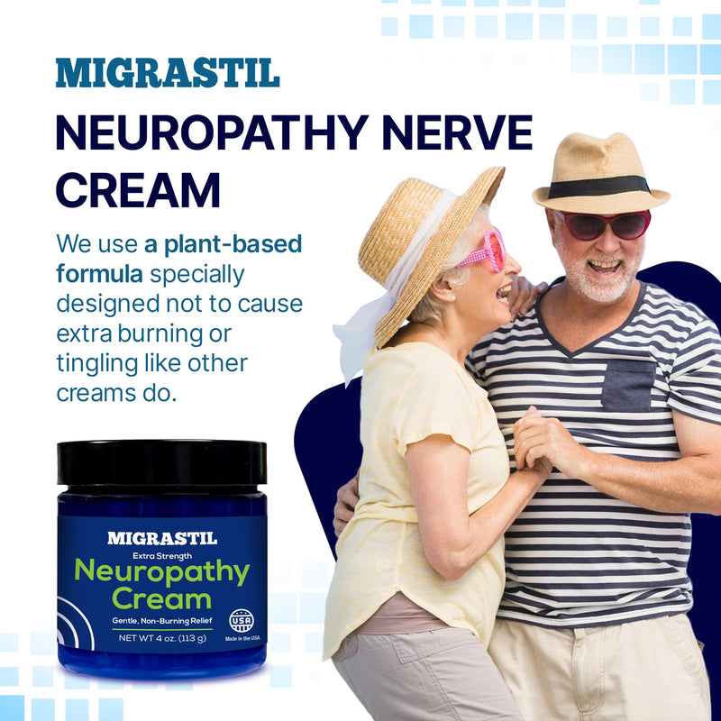 Basic Vigor Migrastil Neuropathy Relief Cream Extra Strength for Feet, Legs, and Hands 3-Pack. Made in The USA. Vegan and Cruelty-Free, Non-Greasy, Gentle, Non-Burning with Cooling Effect. Pack of 3