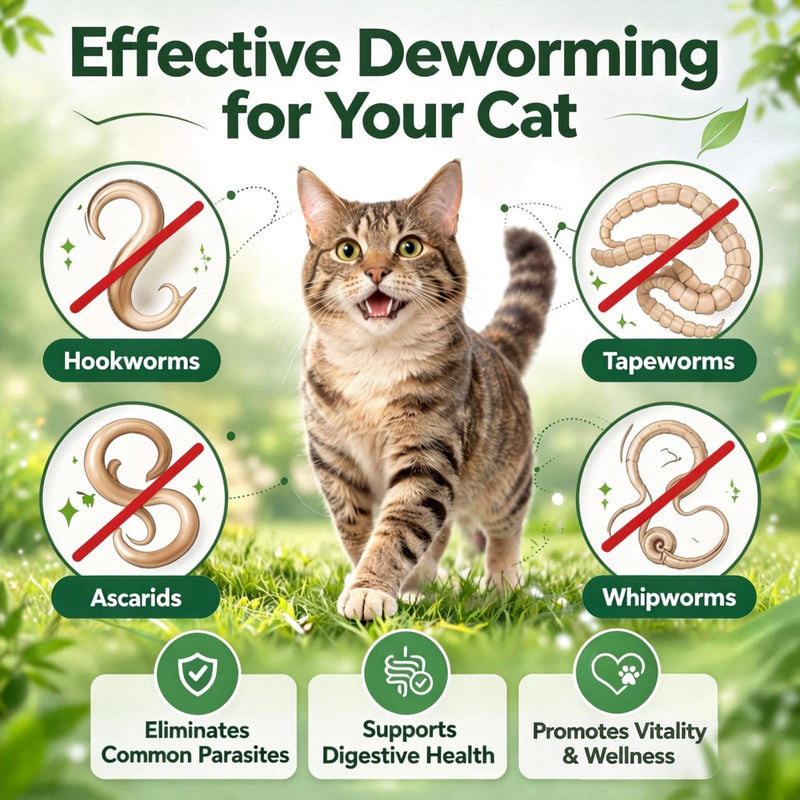 Dewormer for Cats – Cat Dewormer Broad-Spectrum for Tapeworms, Hookworms, Whipworms, Supports Digestive Health, 48 pcs