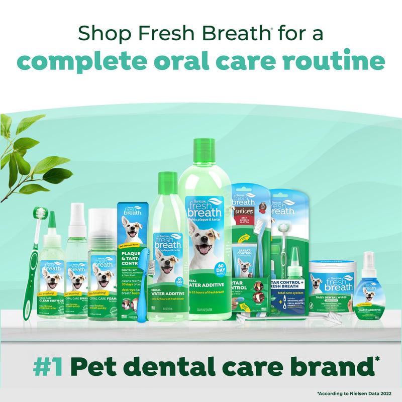 TropiClean Fresh Breath Dog Teeth Cleaning Dental Wipes, Finger Wipes for Plaque & Tartar Removal + Baking Soda, Easy to Use Dog Dental Care, 50ct
