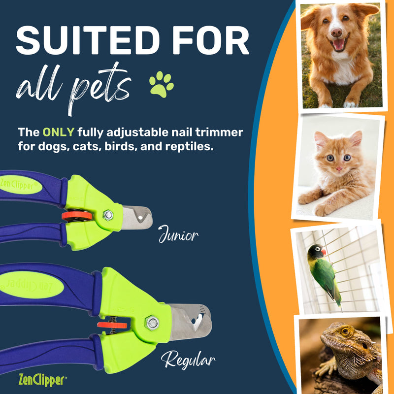 Zen Clipper Precise Safer Pet Nail Trimmer - Fully Adjustable Pet Nail Clipper for Dogs and Cats - Clips only The Amount of Nail You Chose Quick, Clean and Quiet Cut - Patented (Junior) Junior