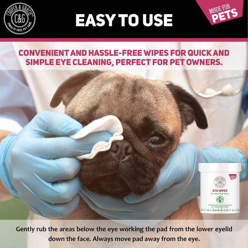 Dog Eye Wipes | Tear Stain Remover For Dogs Eyes By Cooper and Gracie | Remove Dog Eye Crust & Eye Discharge | Biodegradable Pre-soaked Textured | Safe & Easy Cleaning For Dogs & Cats | Pack Of 100