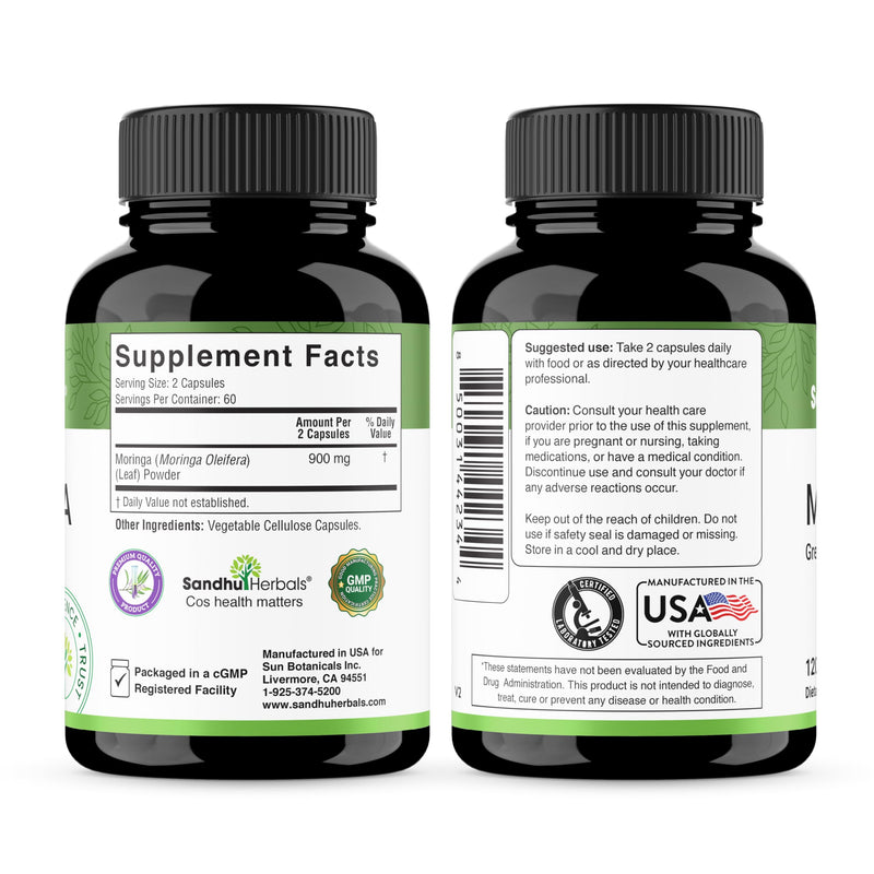 Pure Moringa Capsules for Women & Men | 120 Count Green Antioxidant Natural Superfood 900mg | Maringa Oleifera Supplement | Supports Immune, Skin & Gut Health | Made in USA