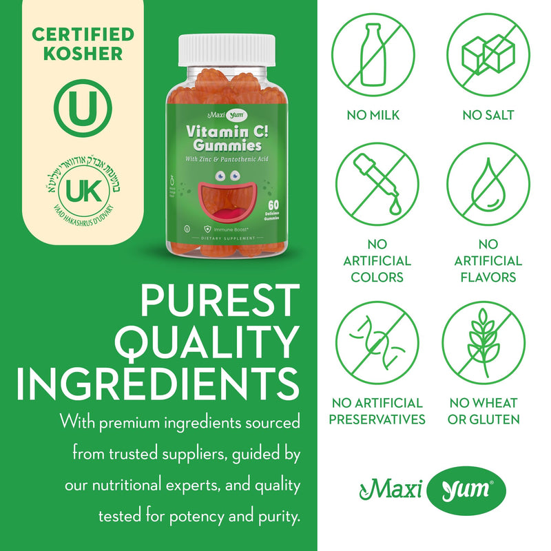 Maxi Health Vitamin C Gummies with Zinc – Vitamin C and Zinc Gummies for Kids & Adults – Immune Support + Respiratory Support – No Artificial Flavors or Preservatives Kosher – 60 Gummies | Kosher | Vitamin C Gummies for Adults & Kids with Zinc | No Art...