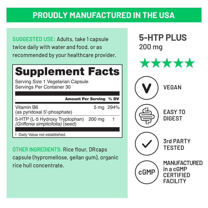 NatureWise 5-HTP 200mg Supplement from Griffonia Seeds with Cofactor Vitamin B6 - Mood Support and Natural Sleep Aid for Adults - Delayed-Release, Vegan - 30 Count[1-Month Supply] 30 Count (Pack of 1)