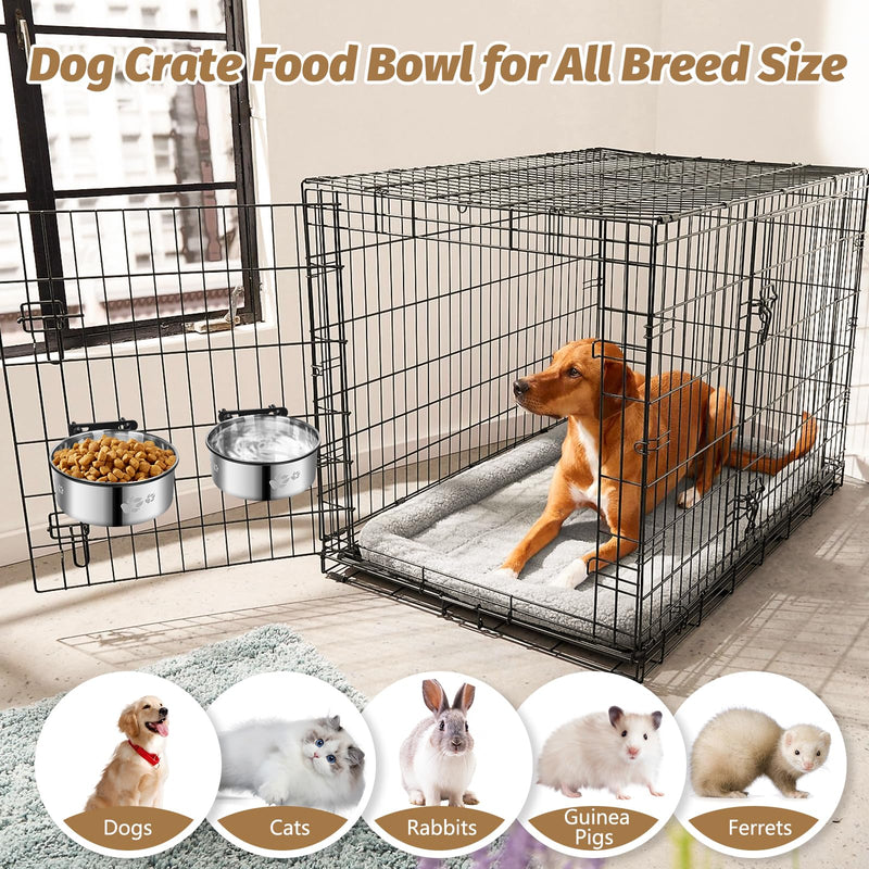 2 Pack Dog Crate Bowl, Metal Dog Water Food Bowl No Spill,Hanging Dog Bowls for Kennel,Dog Crate Water Feeder,Stainless Steel Kennel Dog Bowls Mountable for Dogs Cats Bunny Ferret Bird M(6.3x2.5"&5.5x2.4") - BeesActive Australia
