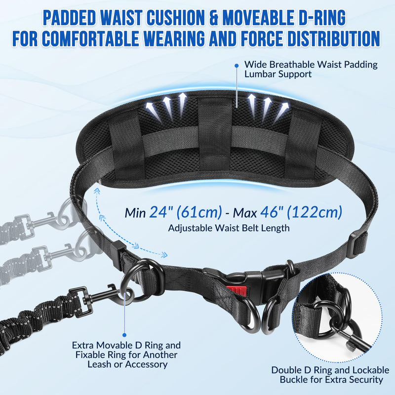 SlowTon Hands Free Dog Leash - with Removable Zipper Pouch, Shock Absorbing Bungee, Dual Handle & Reflective Stitches, Wide Padded Adjustable Waist Leash for Dogs Walking Running (L, for 1 Dog) Large for 25 - 80 lbs