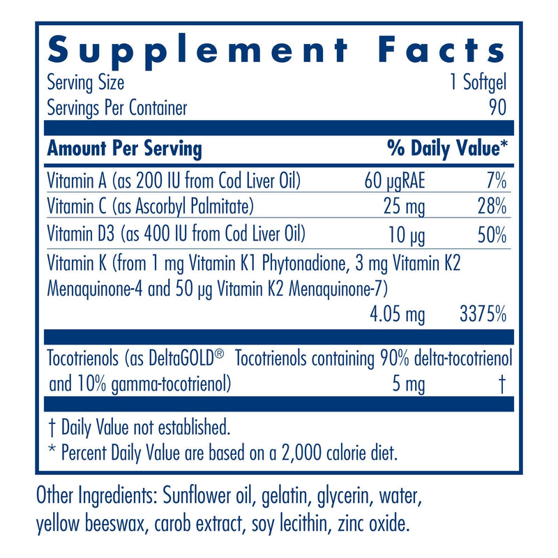 Allergy Research Group Full Spectrum Vitamin K - Vitamin K1 and K2 Supplement, Vitamin K Complex, MK-4, MK-7, Vitamin D3, Vitamin A - 90 Count - BeesActive Australia