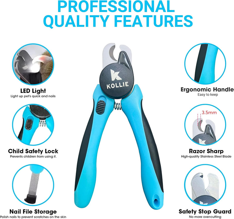LED Dog Nail Clipper with Light, Illuminates Nails or Bloodline for Safe and Easy Trimmers, Extra Sharp for Thick Nails, Quick Sensor, Avoid Over Cutting Toenail, for Cats & Dogs - BeesActive Australia
