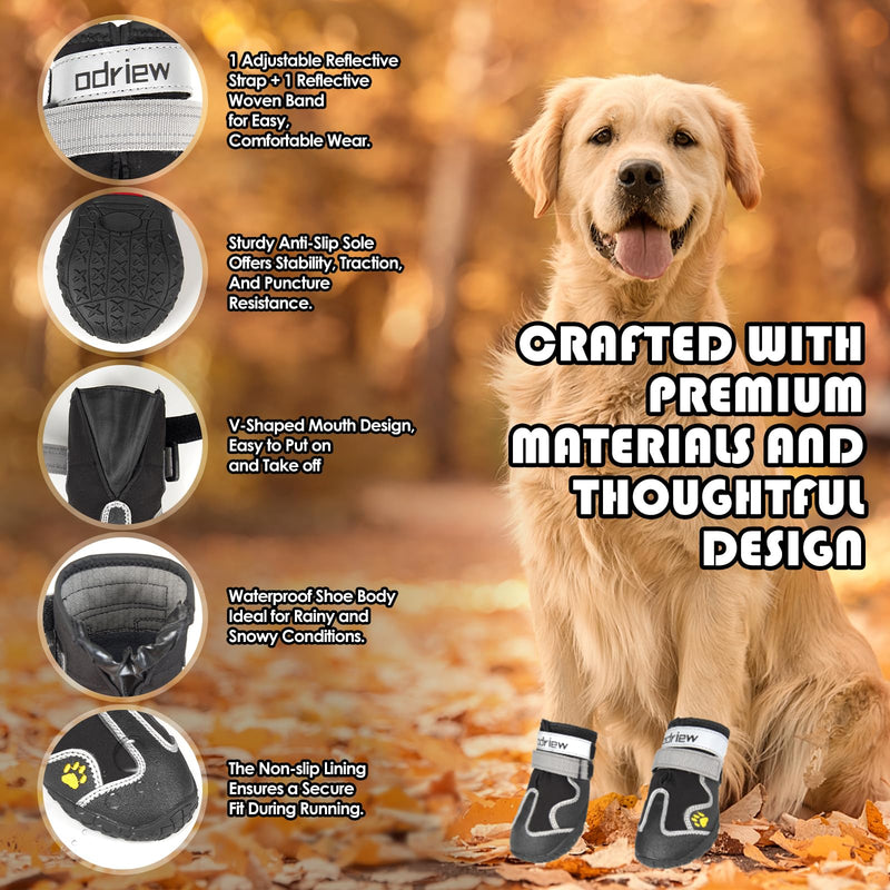 Dog Shoes Large Size Dogs, Dog Booties and Paw Protectors, 4PCS Shoes for Dogs, Rugged Anti-Slip Sole, with Night Reflective Strip for Hot Pavement and Rain or Snow Walking Hiking. (Black, 8) Black - BeesActive Australia
