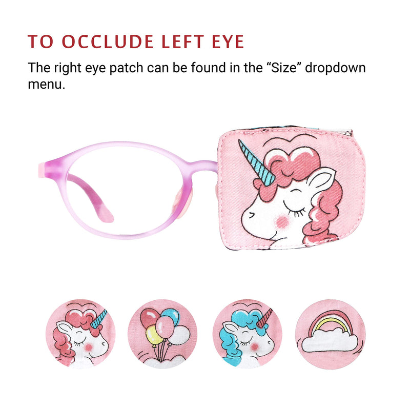 Cotton & Silk Eye Patch for Kids Glasses (Left Eye, Pink Hair Unicorn) To Cover Left Eye Baby Pink - Pink Hair Unicorn