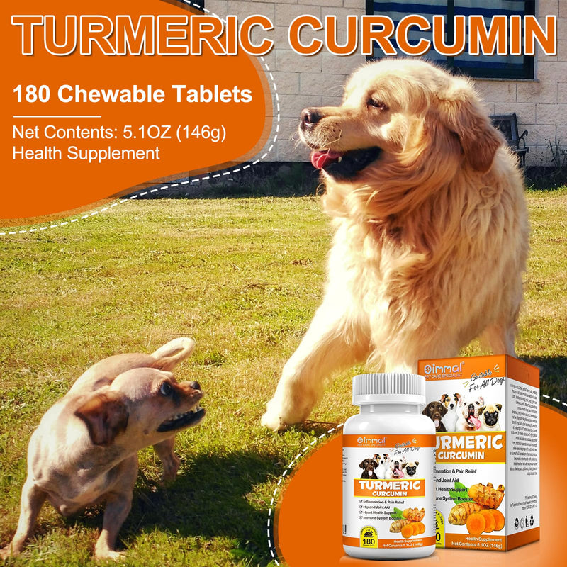Turmeric for Dogs, 180 Turmeric Curcumin Tablets Supports Heart, Immune System Booster, Hip & Joint Support, Dog Pain Relief, Pet Supplement Treats w/Fish Oil, Curcumin C3-180 Tablets / 5.1 OZ - PawsPlanet Australia