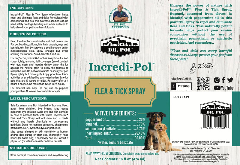 Dr. Pol Incredi-Pol Flea & Tick Spray | Fast-Acting Pest Control for Dogs | Helps Repel & Eliminate Fleas, Ticks & Larvae | Safe & Effective Formula | 16 oz