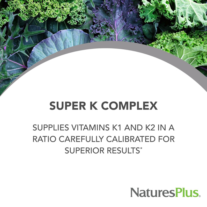 Natures Plus PRO Super K Complex - 60 Capsules - Promotes Healthy Calcium Metabolism - Includes Vitamins K1 & K2 - Non-GMO, Vegan & Gluten Free - 60 Servings - BeesActive Australia
