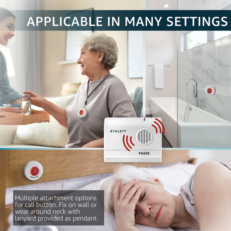Caregiver Pager Wireless Call Buttons for Elderly Monitoring SOS Alert System Portable Alarm for Nurse Call Seniors Patients Emergency Home 2 Call Buttons 1 Receiver - BeesActive Australia