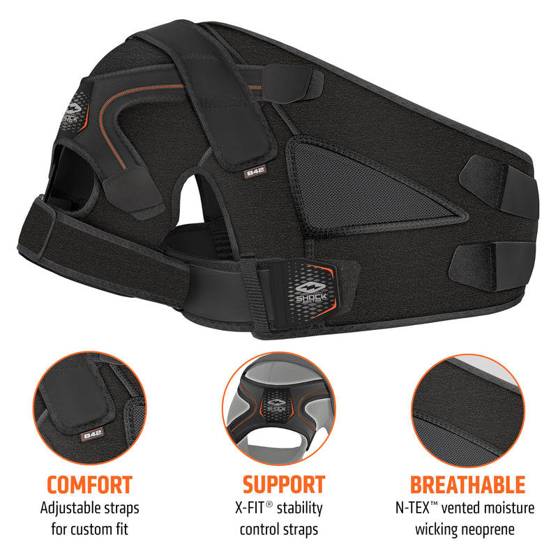 Shock Doctor Shoulder Brace for Men, Shoulder Support Brace, Prevents & Promotes Healing from AC Sprains, Rotator Cuff Shoulder Brace & Moderate Separations, Rotator Cuff Support Brace Small / Medium Black - BeesActive Australia