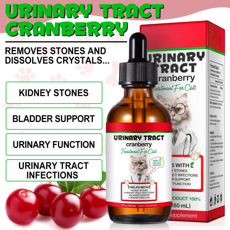 Urinary Tract Infection Treatment for Cats, Cat Urinary Tract Infection Treatment, Natural Urinary Tract Support Drops with Cranberry, Support Healthy Kidney & Bladder, 60ml
