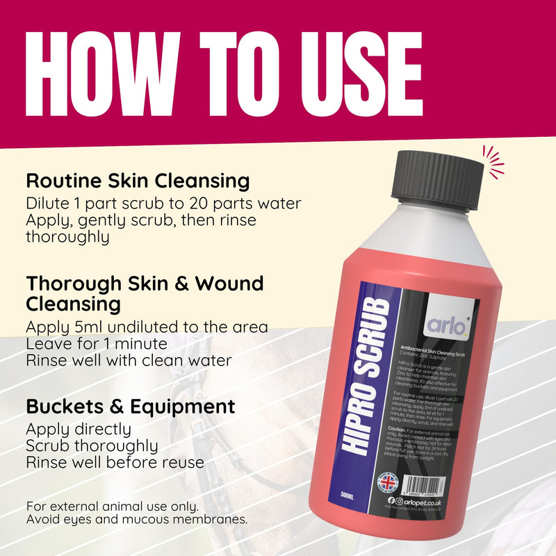 HiPRO Scrub™ - Antibacterial Skin & Wound Wash for Horses | Tea Tree Oil | Deep Cleansing & Soothing Formula for Wounds, Cuts, and Irritated Skin | 500mL