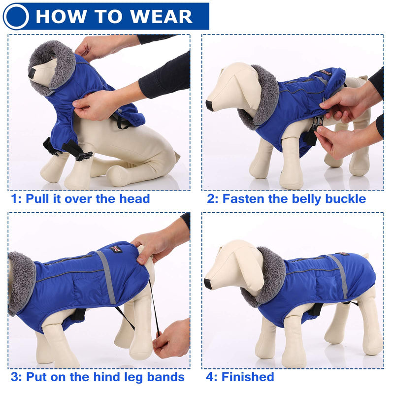 QBLEEV Warm Dog Coat Reflective Dog Jacket, Waterproof Dog Winter Coat Turtleneck Dog Clothes for Cold Weather, Thick Fleece Dog Snowsuit Christmas Dog Vest Pet Apparel for Small Medium Large Dogs L Large（Pack of 1） Blue - BeesActive Australia