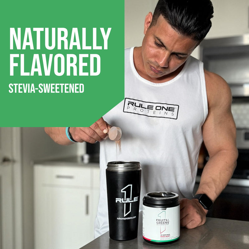 Rule 1 Proteins Fruits & Greens Powder, Mixed Berry, 30 Servings | 40+ Active Ingredients Including 4g Fruit & Vegetable Concentrates + 2g Prebiotic Fiber for Daily Wellness