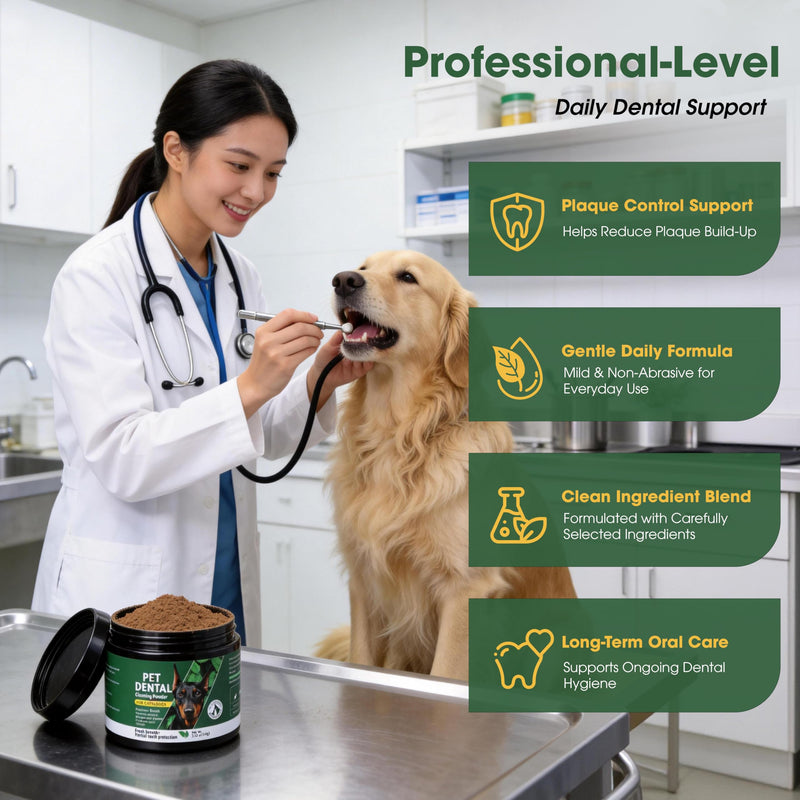 Dog Teeth Cleaning Powder, Dental Powder for Dogs Teeth Cleaning More Easy Plaque Off, Natural Postbiotic Supplement Sprinkle on Food, Targets Tartar & Bad Breath No Brushing for Dogs Daily Oral Care