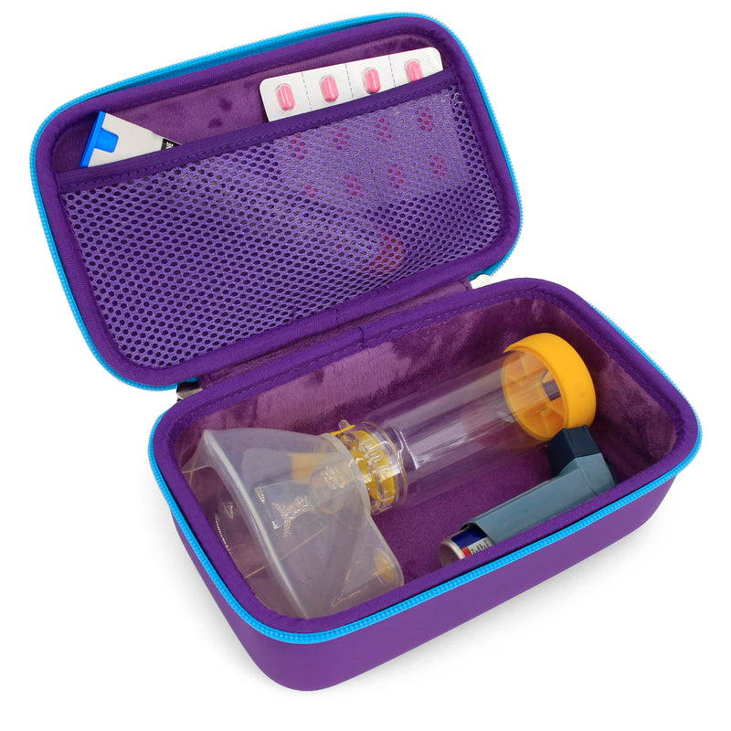 CASEMATIX Asthma Inhaler Case For Travel Fits Asthma Inhaler Spacer With Mask Attached, Inhaler Holder and Additional Accessories Used With Spacer For Inhaler, Includes Purple Asthma Case Only - BeesActive Australia