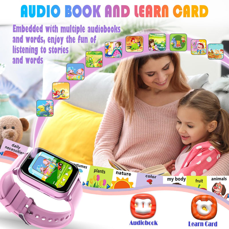 Goodatech 1.69'' Kids Smart Watch for Boys and Girls, HD Camera, 26 Puzzle Games, Video Music Player, Pedometer, Flashlight, Alarm Clock, Christmas Birthday Gifts for 4-12 Years Children (Pink) Pink