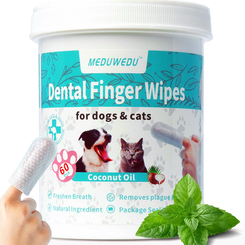 MEDUWEDU Oral & Facial Care Set – Mint Dental Finger Wipes + Cotton Swabs for Dogs & Cats