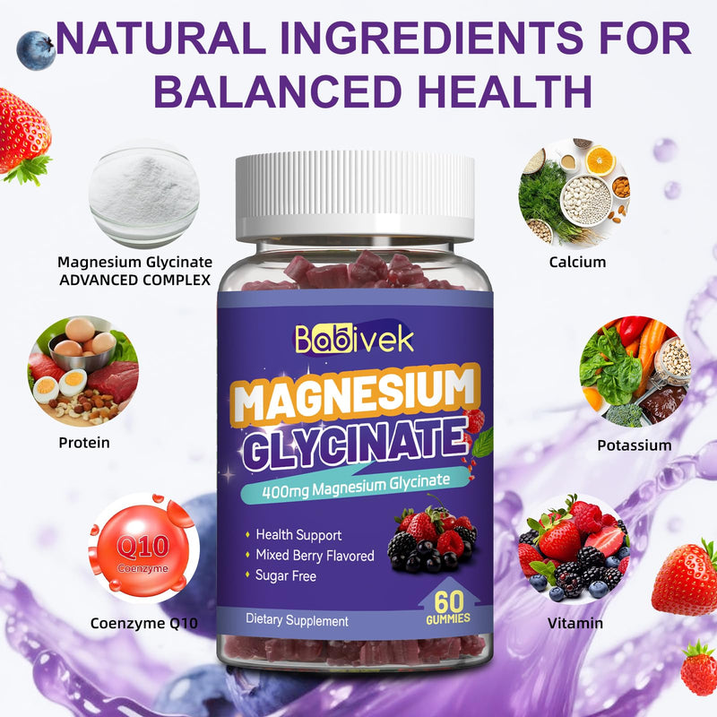 2 Pack Magnesium Glycinate Gummies with L-Threonine for Women & Men | 120 Gummies, 60 Day Supply, 400mg Magnesium Glycinate, 300mg L-Threonine, Vitamin D & B6, Sugar Free, Vegan Formula