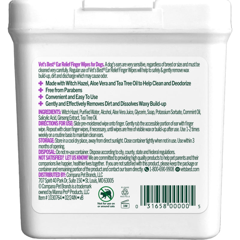 Vet's Best Ear Relief Finger Wipes | Ear Cleansing Finger Wipes for Dogs | Sooths & Deodorizes | 50 Disposable Wipes - BeesActive Australia