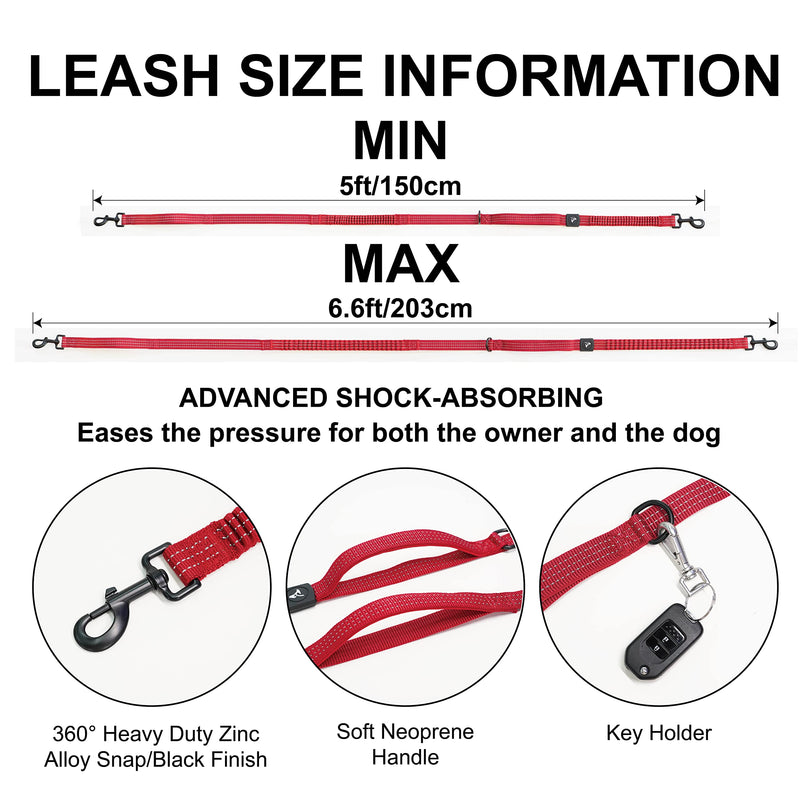Kruz Hands Free Dog Leash (Waist 26”- 48”, Leash- 1”x 5ft) Premium Waist Belt for Walking, Running, & Hiking, Bungee with Dual Handles, Adjustable Fit, Reflective Safety Design for Large Dogs (Black) Black