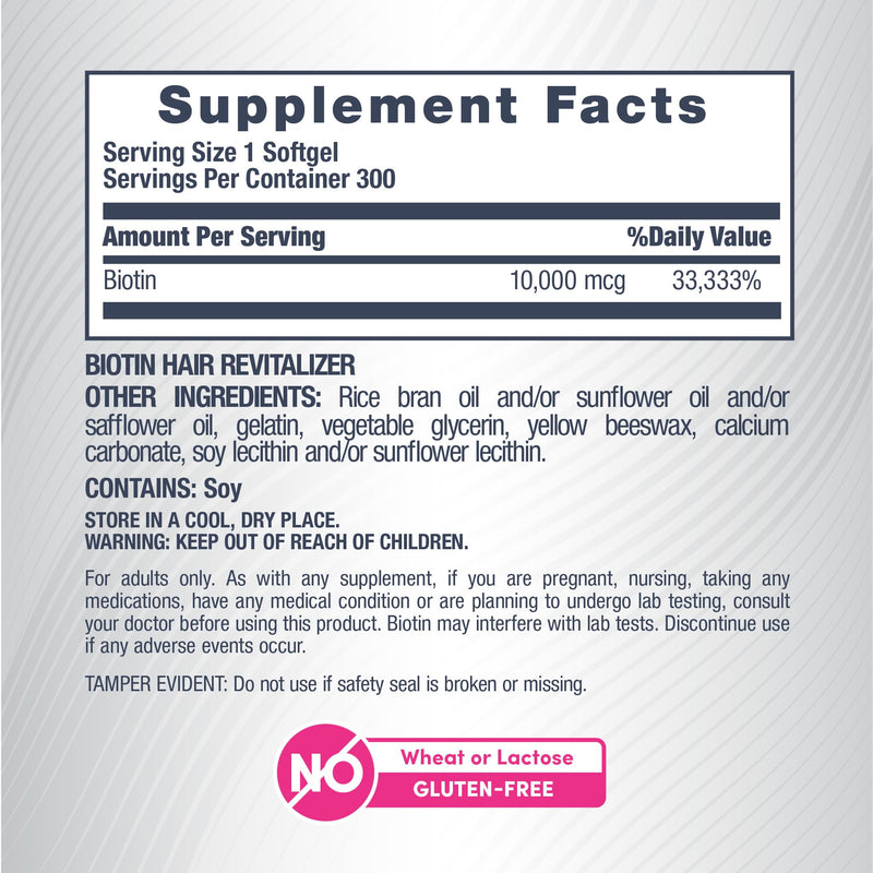 NeoCell Biotin Hair Revitalizer 10000mcg | 300 Softgels | Daily Nourishing Formula | for Women and Men | Hair, Skin, and Nails Supplement
