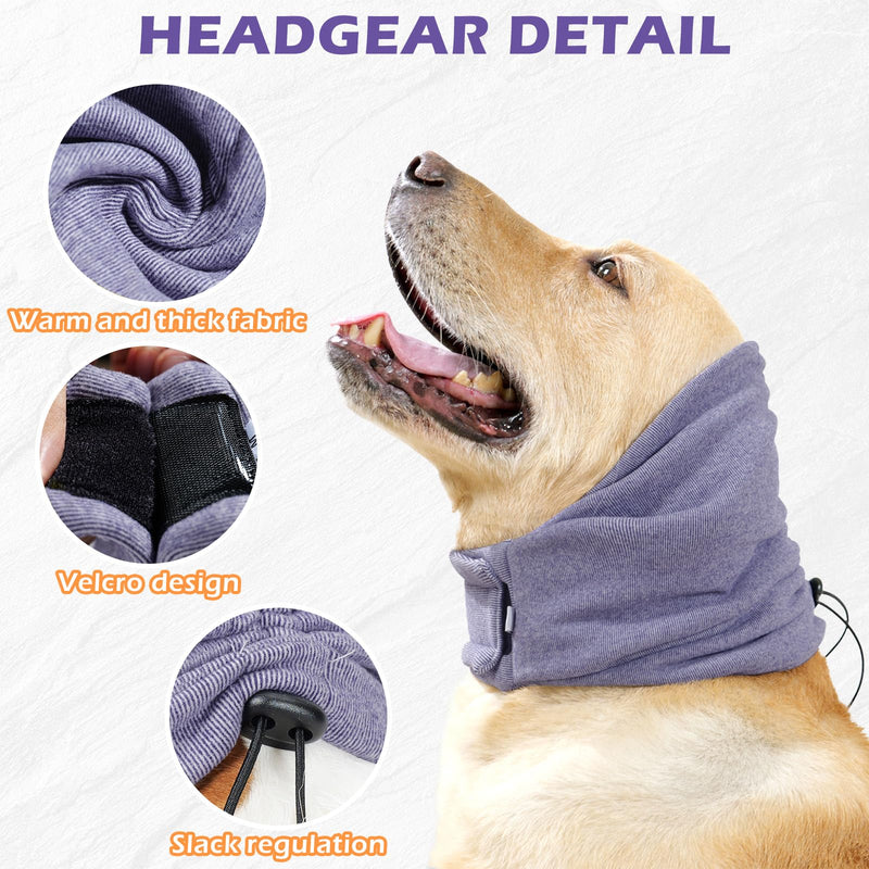 Dog Ear Cover, Comfort Dogs Hoodie for Anxiety, Adjustable Ear Wraps Muffs for Noise Protection, Purple M Medium