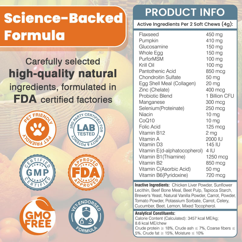 24-in-1 Dog Vitamins and Supplements 200 Ct Dogs Multivitamin Chewable Contain Chondroitin Probiotics Omega-3 Glucosamine for Dogs Skin Coat Heart Joint Gut Liver Brain Eyes Immune Support - Chicken 200 Count