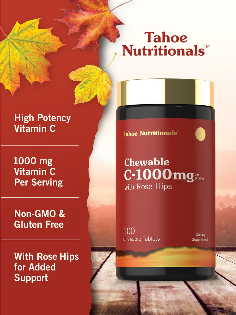 Carlyle Vitamin C Chewables | 1000mg | 100 Tablets | Natural Orange Flavor | Vegetarian, Non-GMO & Gluten Free Supplement | Tahoe Nutritionals