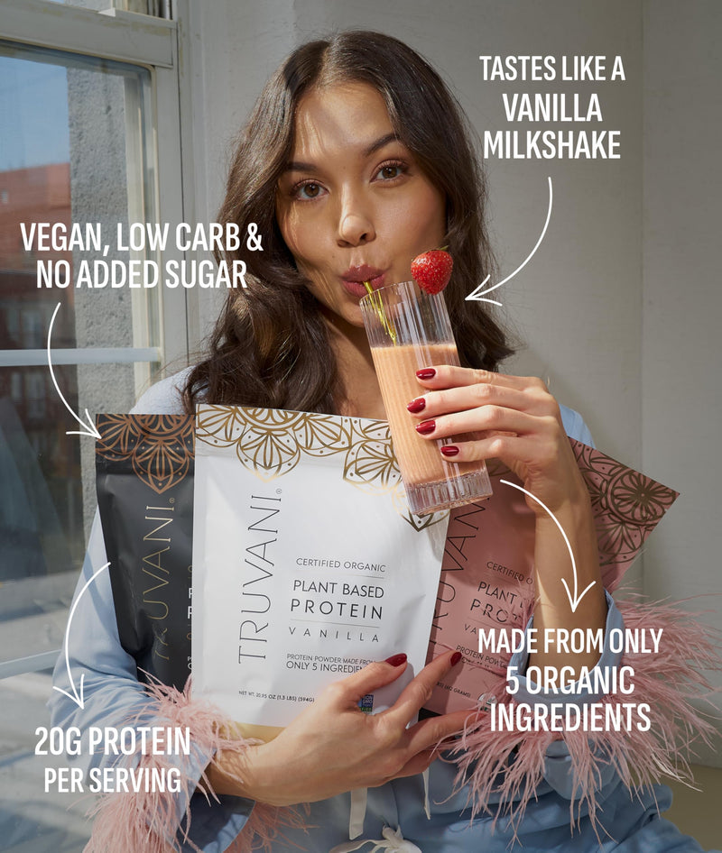 Truvani Vegan Pea Protein Powder | Vanilla | 20g Organic Plant Based Protein | Single Serving Travel Packets | 10 Servings | Keto | Gluten & Dairy Free | Low Carb | No Added Sugar - BeesActive Australia