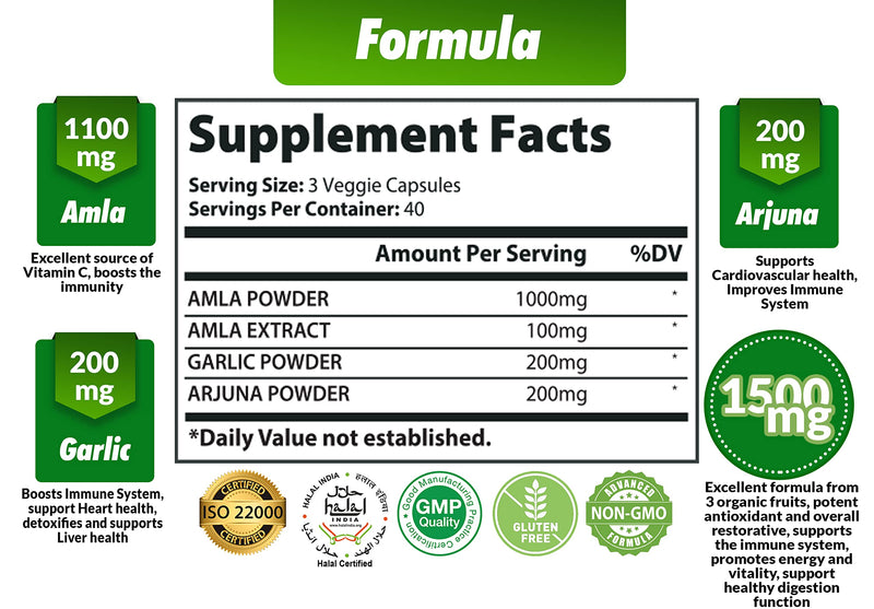 Organic Triphala (3 Fruit Powders) Supplement 3000mg, 120 Veggie Capsules | Improves Digestion Function, Supports Immune System - BeesActive Australia