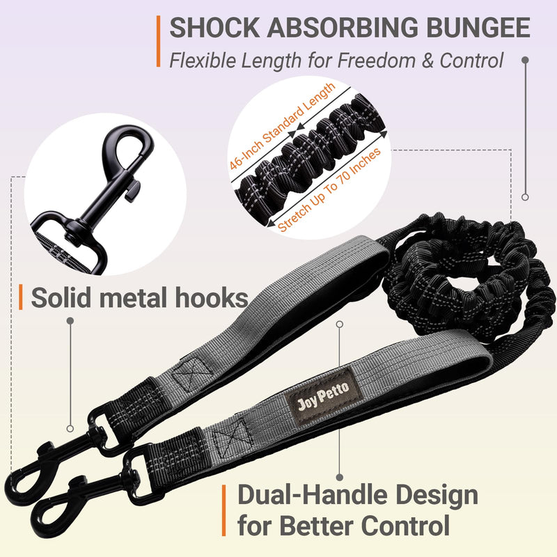 4-6 FT Hands-Free Dog Leash for Running & Walking - Adjustable Waist Belt (28-47"), Shock-Absorbing Bungee, 2 Reinforced Handles, Reflective & Anti-Pull for Small/Medium Dogs, Grey - BeesActive Australia