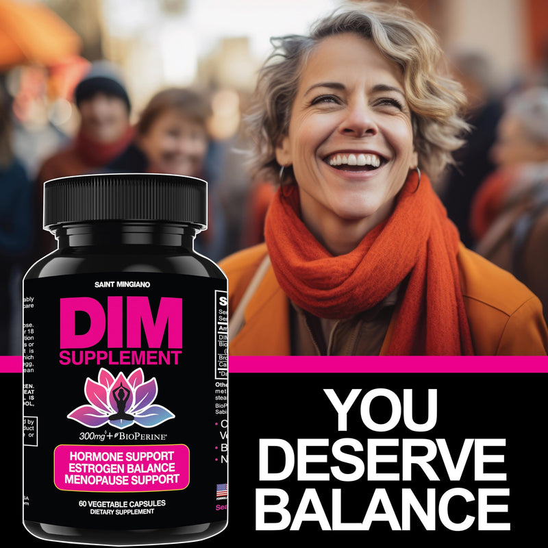 DIM Supplement 300 mg - Hormone Balance for Women, | Estrogen Supplement for Women with Hot Flashes & Night Sweats | Aids in Menopause Symptoms, Estrogen & Oestrogen. 60 Capsules