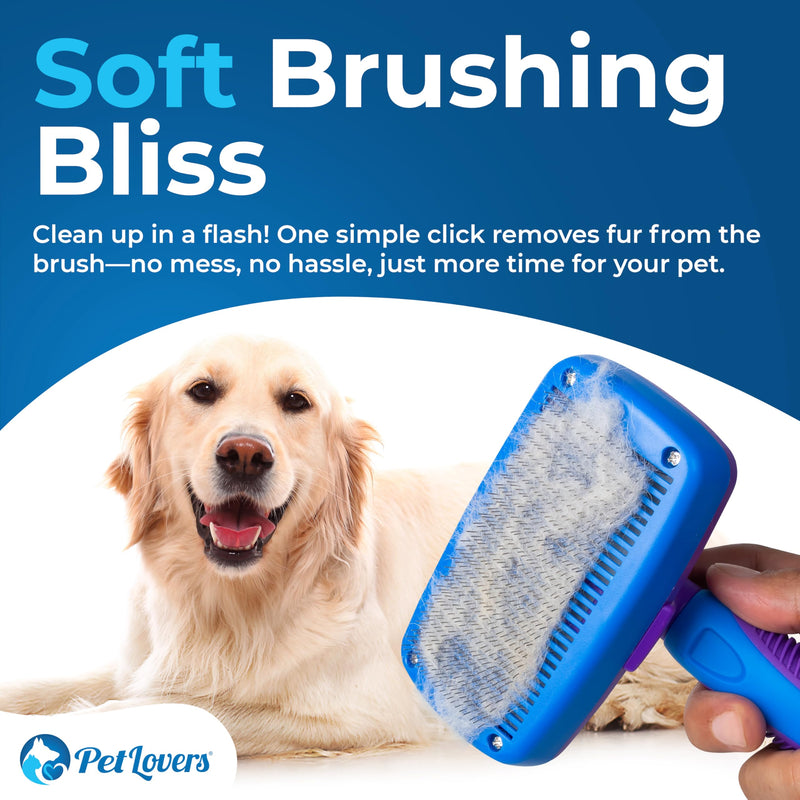 PetLovers EzSlicker Self-Cleaning Brush - Dog Brush for Shedding, Gentle Slicker Brush for Cats, Tangle-Free Grooming Comb with Soft Bristles & Ergonomic Handle for Stress-Free Grooming - BeesActive Australia