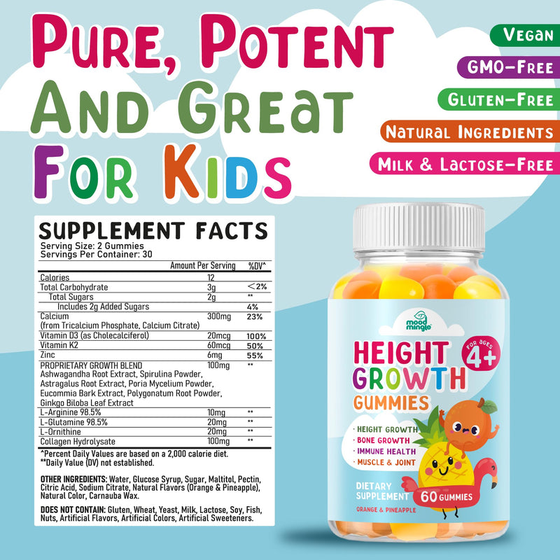 Height Growth Gummies Supplement | Kids Teens Height Increaser Maximizer Grow Taller Vitamins 60 Count (Pack of 1)