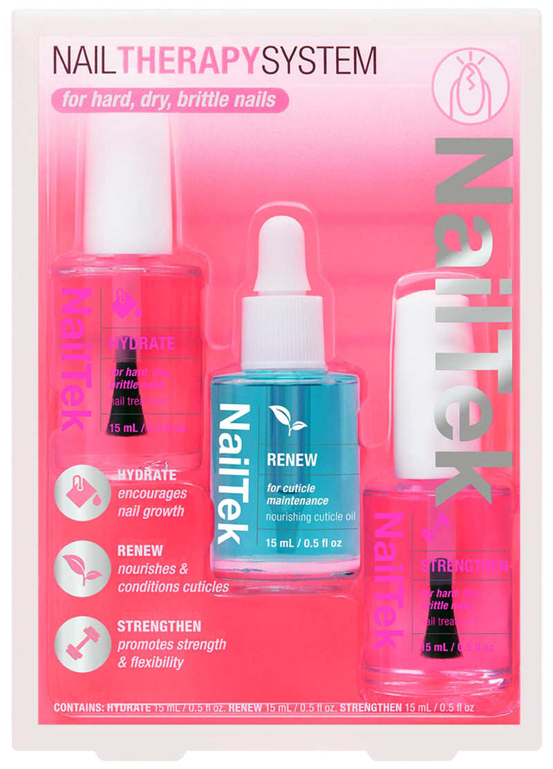Nail Tek Therapy Kit – Nail Repair for Damaged Nails, Hydrate, Renew & Strengthen Nails Treatment, Made in USA, 0.5 fl oz each Pink
