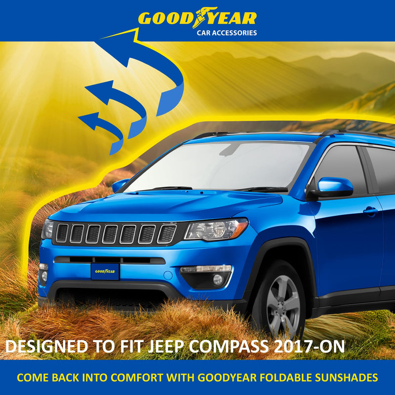 Goodyear Foldable Windshield Sunshade for Jeep Compass 2017-2026, SUV car Accessories, Sunshade Cover, Sun Shade Car Windshield, Window Sun Blocker - GY008274 For Jeep Compass 17-26