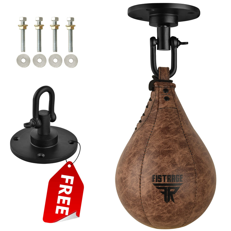 Speed Ball Boxing Bag Leather MMA Muay Thai Training Punching Dodge Striking Kit with Free Hanging Swivel Workout Speedball Kicking Platform Equipment (Black) - BeesActive Australia