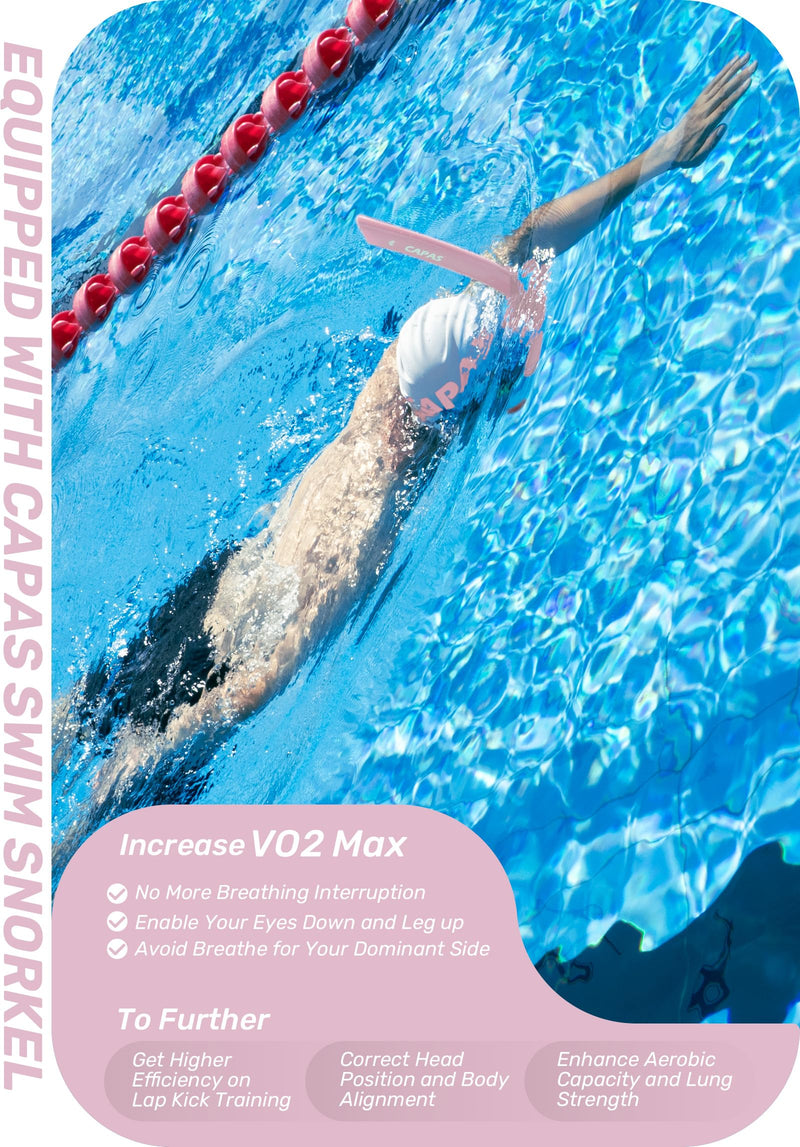 CAPAS Training Swim Snorkel for Lap Swimming, Swivel Headband Ultimate Fit Center-Mount Swimmers Snorkel with Liquid Silicone Mouthpiece Adjustable Strap, Designed for Adult Men Women Pink White - BeesActive Australia