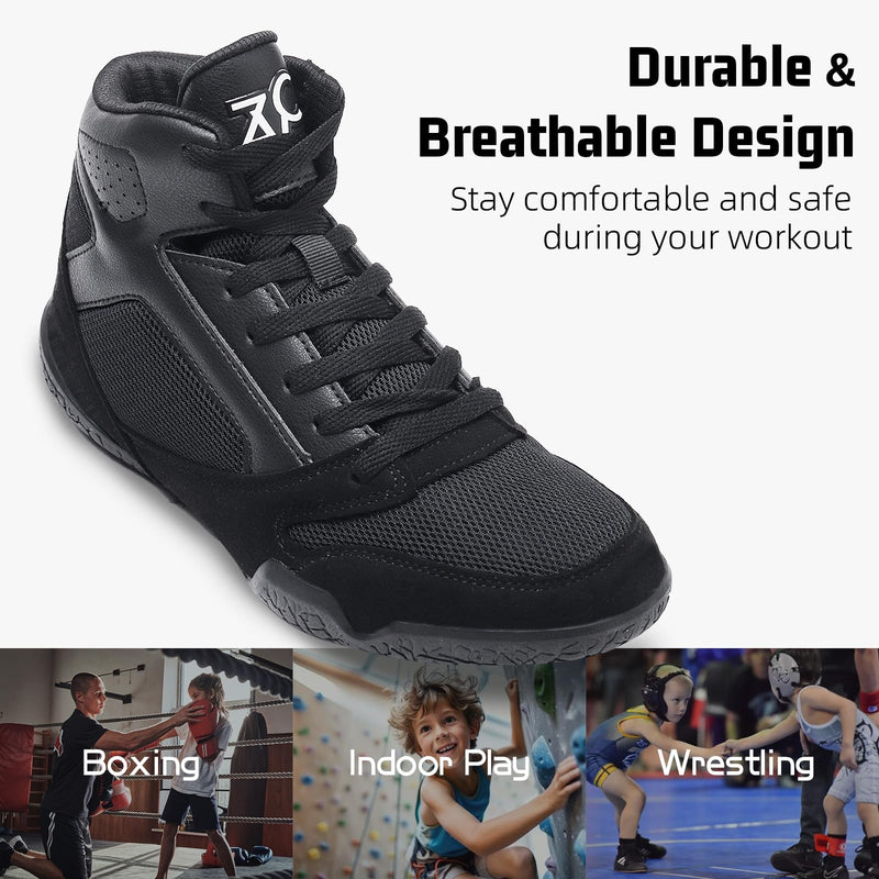 ZVC Kids Wrestling Shoes Boys Girls Boxing Shoes for Fitness Fighting Powerlifting Bodybuilding Boots Footwear 3.5 Big Kid Black - BeesActive Australia